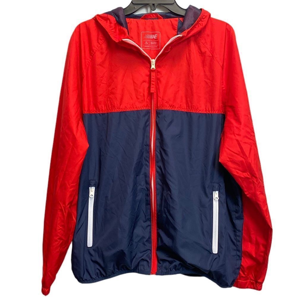 AMERICAN EAGLE OUTFITTERS XL TG/ EXG Red Blue Windbreaker Lined Hooded Jacket